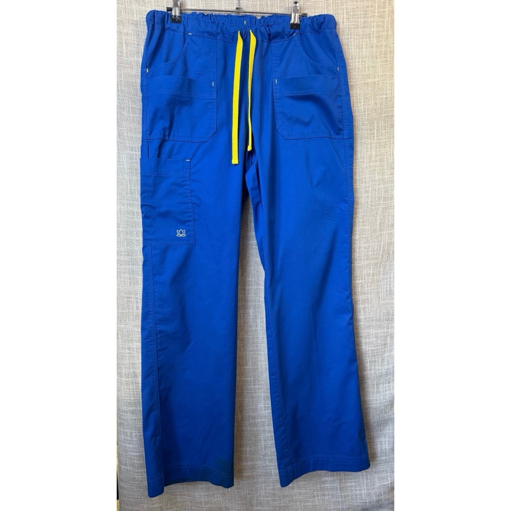 Women's Blue Cargo Pants with Yellow Drawstring